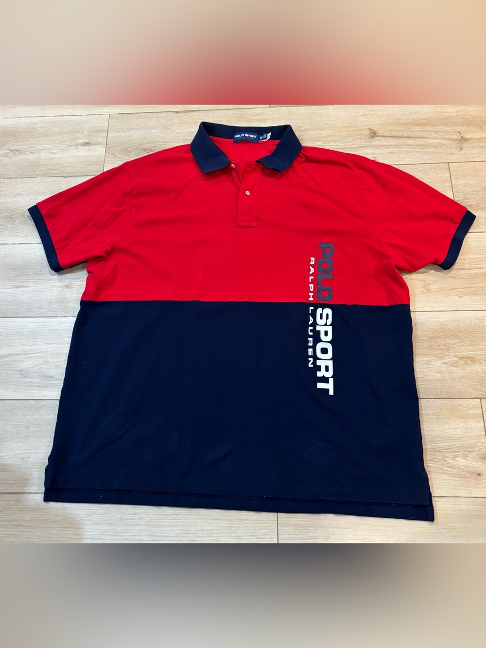 Polo Ralph Lauren Polo Sport Shirt Men 3XB Red Navy Colorblock Rare 100% Cotton